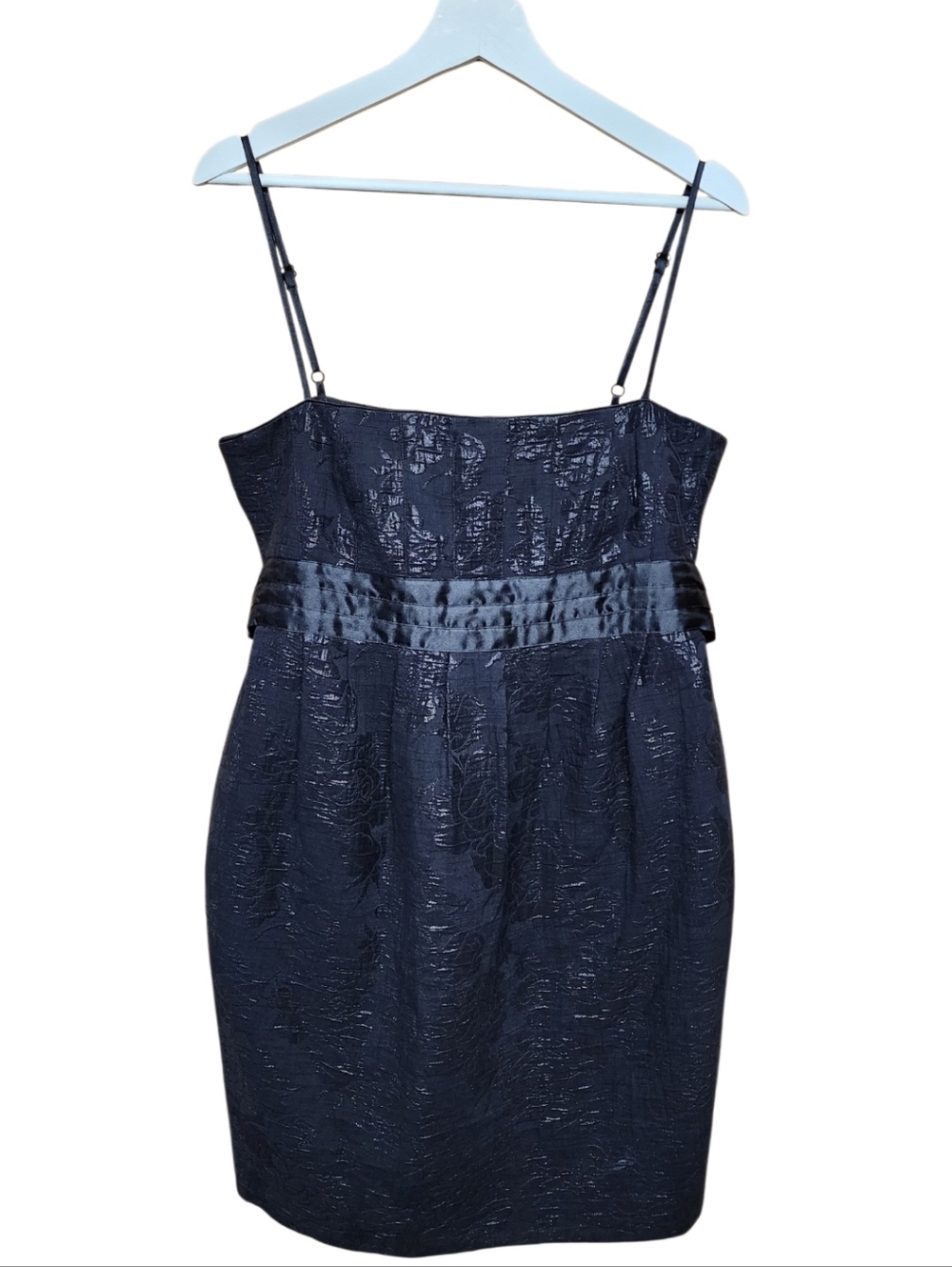 BCBGirls Black Spaghetti Strap Satin-Waist Textured Mini Dress Sz LG